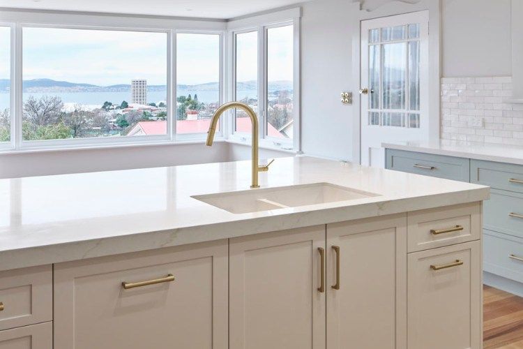 Views of river Derwent from this kitchen renovation Hobart by KT Kitchens